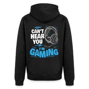 Can't hear you I'm Gaming Gamer's Gift - Unisex Premium Organic Zip Hoodie - black - Back - Nico (187cm)