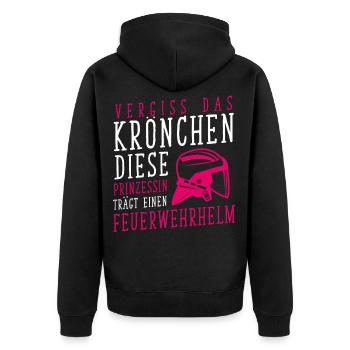 Vergiss Krönchen Prinzessin trägt Feuerwehrhelm - Unisex Premium Bio Zip Hoodie - Schwarz - Hinten - Nico (187cm)