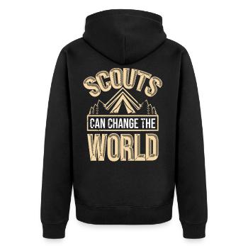 Camper Pfadfinder Camping Scouting Geschenk - Unisex Premium Bio Zip Hoodie - Schwarz - Hinten - Nico (187cm)
