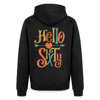 Vintage Hello Sixty 60. Geburtstag Geschenk - Unisex Premium Bio Zip Hoodie - Schwarz - Hinten - Nico (187cm)