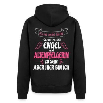 Altenpfelgerin und gleichzeitig Engel , bin da - Unisex Premium Bio Zip Hoodie - Schwarz - Hinten - Nico (187cm)