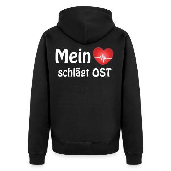 mein Herz schlägt Ost, Ostdeutscher Geschenk - Unisex Premium Bio Zip Hoodie - Schwarz - Hinten - Nico (187cm)