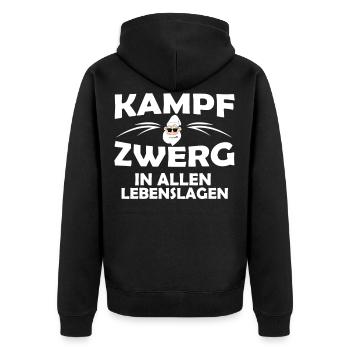 Kampfzwerg, In allen Lebenslagen, Sprüche Geschenk - Unisex Premium Bio Zip Hoodie - Schwarz - Hinten - Nico (187cm)