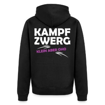 Kampfzwerg, Klein Aber Oho, Sprüche Zwerg,Geschenk - Unisex Premium Bio Zip Hoodie - Schwarz - Hinten - Nico (187cm)