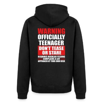 Warning Officially teenagers - Unisex Premium Organic Zip Hoodie - black - Back - Nico (187cm)