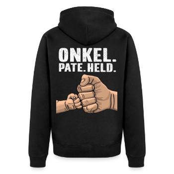 Onkel, Pate, Held, T Shirt, Geschenk - Unisex Premium Bio Zip Hoodie - Schwarz - Hinten - Nico (187cm)
