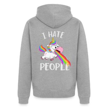 Je déteste les gens licorne licorne - Veste à capuche bio Premium Unisexe - gris chiné - Dos - Nico (187cm)