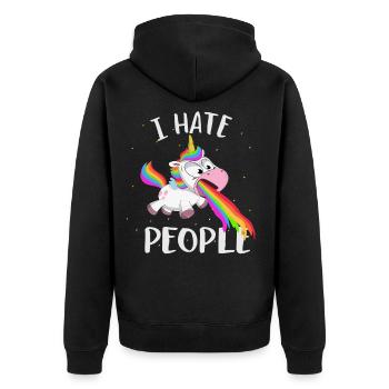 I hate people unicorn unicorn - Unisex Premium Organic Zip Hoodie - black - Back - Nico (187cm)