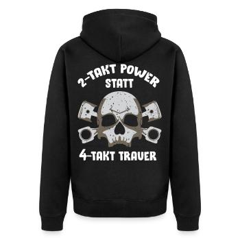 2 Takt Power, Moped , Simmi , 50ccm, DDR S51 - Unisex Premium Bio Zip Hoodie - Schwarz - Hinten - Nico (187cm)
