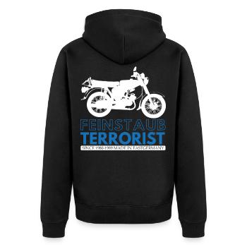 Feinstaubterrorist, DDr Moped, Simmi S51, 2 Takter - Unisex Premium Bio Zip Hoodie - Schwarz - Hinten - Nico (187cm)