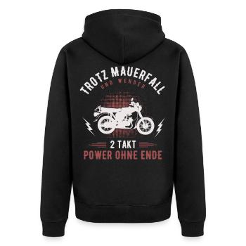 Trotz Mauerfall & Wende 2 Takt Simmi S51 Ostmoped - Unisex Premium Bio Zip Hoodie - Schwarz - Hinten - Nico (187cm)