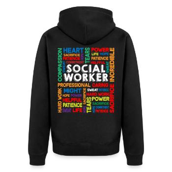 Social Work Month Social Worker Geschenk - Unisex Premium Bio Zip Hoodie - Schwarz - Hinten - Nico (187cm)