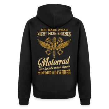 Motorradfahrerin Geschenk,Bikerin Eigenes Motorrad - Unisex Premium Bio Zip Hoodie - Schwarz - Hinten - Nico (187cm)