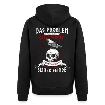 Wikinger Mythologie Geschenk Runen & Kelten - Unisex Premium Bio Zip Hoodie - Schwarz - Hinten - Nico (187cm)