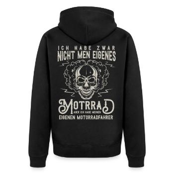 Motorradfahrerin Geschenk,Bikerin Eigenes Motorrad - Unisex Premium Bio Zip Hoodie - Schwarz - Hinten - Nico (187cm)