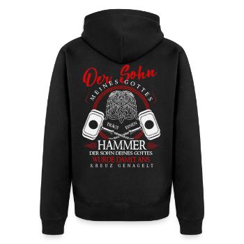 Odin Nordische Mythologie & Wikinger Walhalla - Unisex Premium Bio Zip Hoodie - Schwarz - Hinten - Nico (187cm)