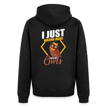 Ich will nur mit meinen Eulen hängen Eule Lustig - Unisex Premium Bio Zip Hoodie - Schwarz - Hinten - Nico (187cm)