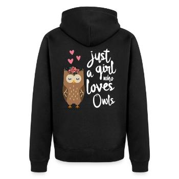 Eule Nur ein Mädchen dass Eulen liebt - Unisex Premium Bio Zip Hoodie - Schwarz - Hinten - Nico (187cm)