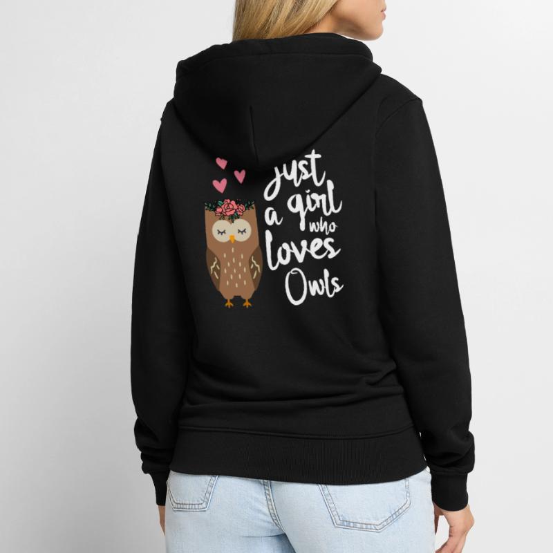 Eule Nur ein Mädchen dass Eulen liebt Unisex Premium Bio Zip Hoodie