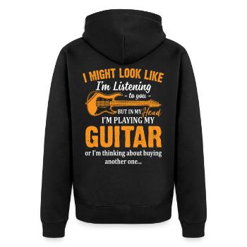I Might Look Like I'm Listening To You T Shirt - Unisex Premium Bio Zip Hoodie - Schwarz - Hinten - Nico (187cm)