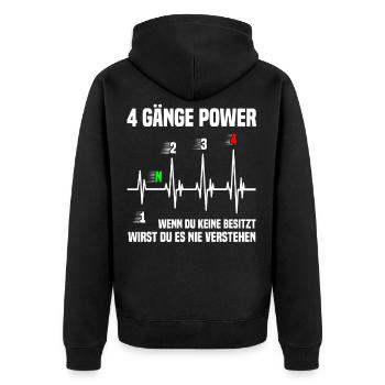 Simson S51 Gänge Schalten, 2 Takt Power DDR Moped - Unisex Premium Bio Zip Hoodie - Schwarz - Hinten - Nico (187cm)