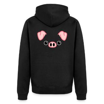 Kostüm Schwein Schweinekostüm Schweinchen Gesicht - Unisex Premium Bio Zip Hoodie - Schwarz - Hinten - Nico (187cm)