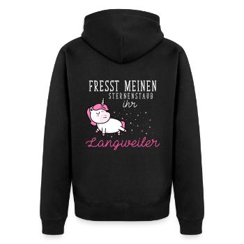Fresst meinen Sternenstaub ihr Langweiler Einhorn - Unisex Premium Bio Zip Hoodie - Schwarz - Hinten - Nico (187cm)