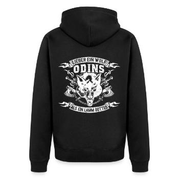 Wikinger Viking Walhalla Wolf Odins Geschenk Vater - Unisex Premium Bio Zip Hoodie - Schwarz - Hinten - Nico (187cm)