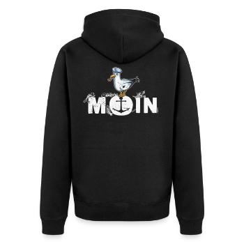 Moin Fischköppe Norddeutschland Küste Nordsee - Unisex Premium Bio Zip Hoodie - Schwarz - Hinten - Nico (187cm)