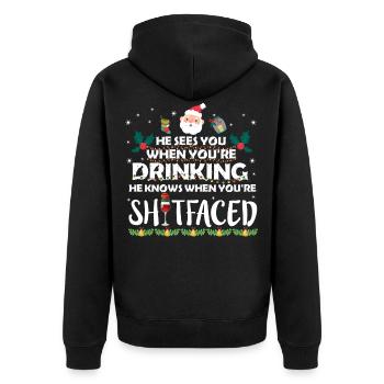 You’re Drinking He Knows When You’re Shitfaced - Veste à capuche bio Premium Unisexe - noir - Dos - Nico (187cm)