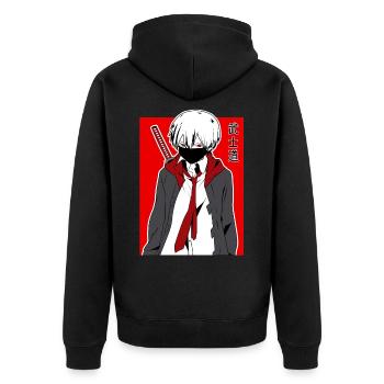 Samurai Warrior Anime - Unisex Premium Bio Zip Hoodie - Schwarz - Hinten - Nico (187cm)