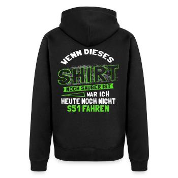 S51 Simson Fahrer Geschenk DDR Moped Sprüche - Unisex Premium Bio Zip Hoodie - Schwarz - Hinten - Nico (187cm)