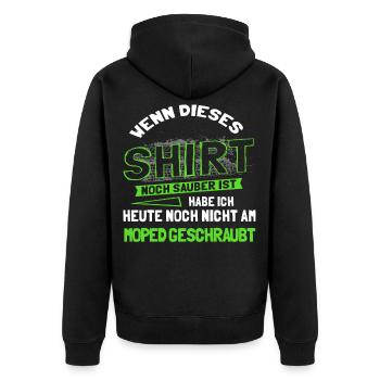 Moped Spruch, Lustiges Mopedfahrer Werkstatt Tuner - Unisex Premium Bio Zip Hoodie - Schwarz - Hinten - Nico (187cm)