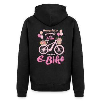 Damen E-Bike Mountainbike Damenrad Pedelec Rad - Unisex Premium Bio Zip Hoodie - Schwarz - Hinten - Nico (187cm)