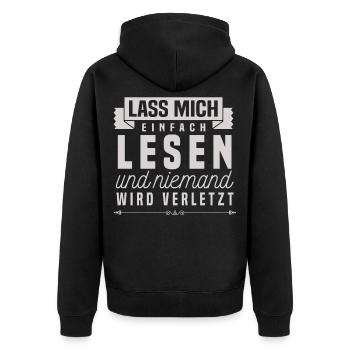 Leseratten Bücherwurm Geschenk Lesen Sprüche Humor - Unisex Premium Bio Zip Hoodie - Schwarz - Hinten - Nico (187cm)