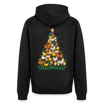 Christmas Chickens Pine Tree Funny Chicken T Shirt - Unisex Premium Organic Zip Hoodie - black - Back - Nico (187cm)