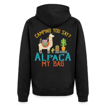 Camping You Say Alpaca My Bag Funny Llama Shirt - Veste à capuche bio Premium Unisexe - noir - Dos - Nico (187cm)