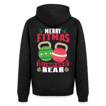 Merry Fitmas Happy New Rear Christmas T Shirt - Unisex Premium Organic Zip Hoodie - black - Back - Nico (187cm)