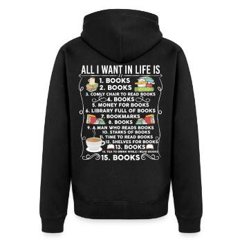 Tout ce que je veux dans la vie, ce sont des livres T-shirt - Veste à capuche bio Premium Unisexe - noir - Dos - Nico (187cm)