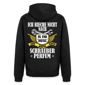 KFZ Mechaniker Geschenk Hobby Werkstatt Tuner - Unisex Premium Bio Zip Hoodie - Schwarz - Hinten - Nico (187cm)
