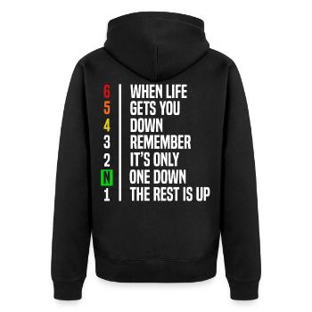 Motorradfahrer Geschenk Gangschaltung Motivation - Unisex Premium Bio Zip Hoodie - Schwarz - Hinten - Nico (187cm)