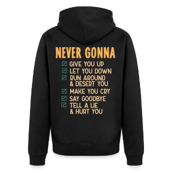Never Gonna Give You Up 80ger Jahre Musik Lyrik - Unisex Premium Bio Zip Hoodie - Schwarz - Hinten - Nico (187cm)