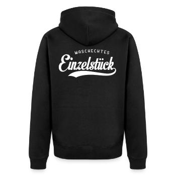 Waschechtes Einzelstück - lustiger Design - Unisex Premium Bio Zip Hoodie - Schwarz - Hinten - Nico (187cm)