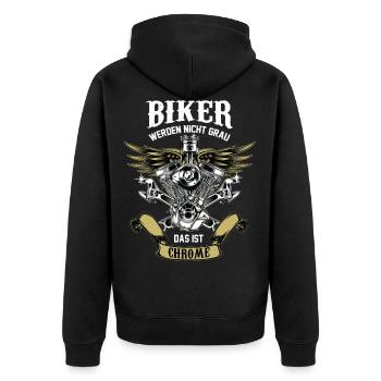 Biker werden nicht grau, Das ist Chrome. Motorrad - Unisex Premium Bio Zip Hoodie - Schwarz - Hinten - Nico (187cm)