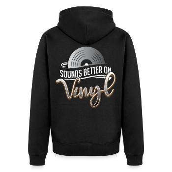 Sounds Better On Vinyl DJ Musik Plattenspieler - Unisex Premium Bio Zip Hoodie - Schwarz - Hinten - Nico (187cm)
