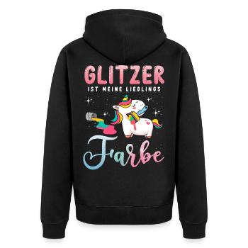 Einhorn Glitzer ist meine Lieblingsfarbe - Unisex Premium Bio Zip Hoodie - Schwarz - Hinten - Nico (187cm)