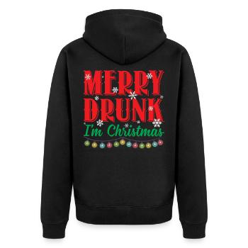 Merry Drunk I'm Christmas Sarcastic Drinking Shirt - Unisex Premium Bio Zip Hoodie - Schwarz - Hinten - Nico (187cm)