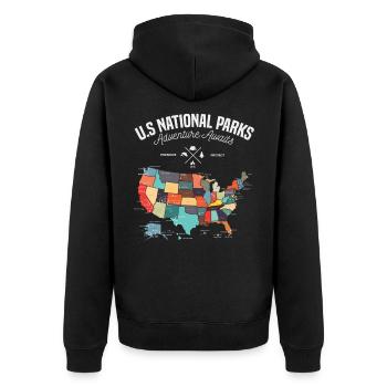 US national parks map hiking camping trip - Unisex Premium Organic Zip Hoodie - black - Back - Nico (187cm)