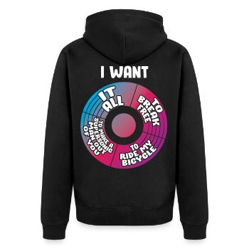 80ger Jahre Musik Retro Lyrik - I Want It All - Unisex Premium Bio Zip Hoodie - Schwarz - Hinten - Nico (187cm)