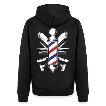 Barber sho, Friseur Laden, Friseuse - Unisex Premium Bio Zip Hoodie - Schwarz - Hinten - Nico (187cm)